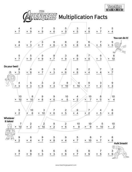 Free printable Avengers Multiplication activity