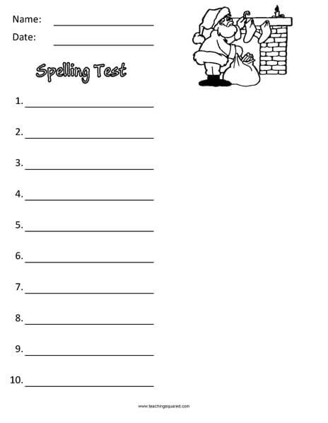 December Spelling Test Paper