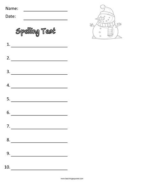 January Spelling Test Paper