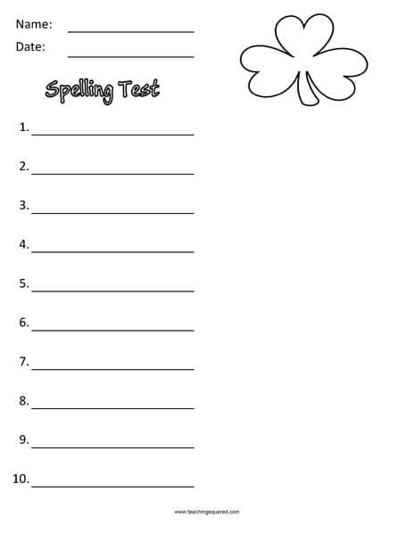 Spelling Test Paper to themed March worksheet