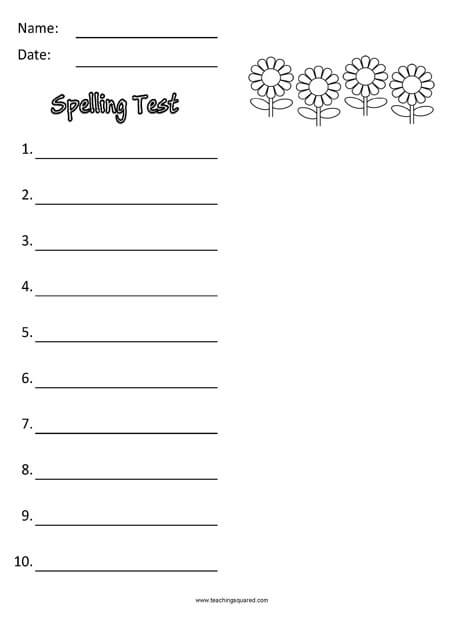 May Spelling Test Paper