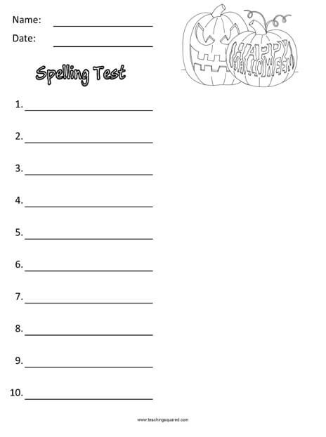 Spelling Test Paper to themed October worksheet