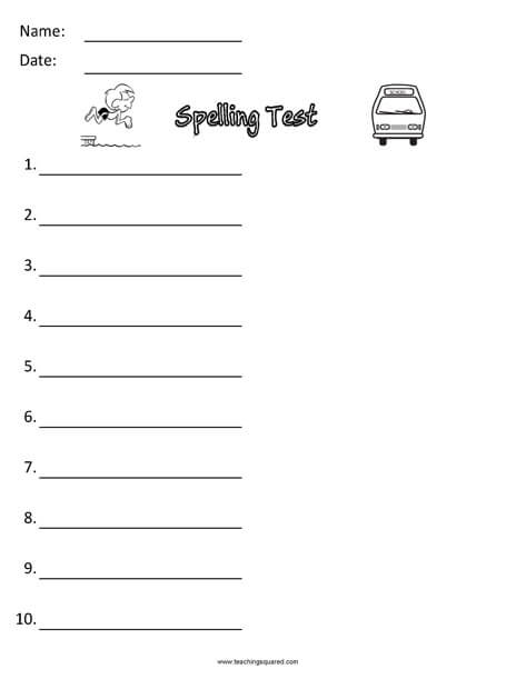 Spelling Test Paper to themed September worksheet