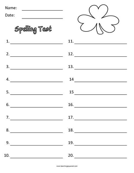 Spelling Test Paper March 