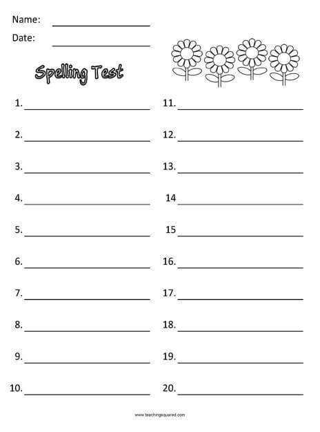 Spelling Test Paper to 20 themed May worksheet