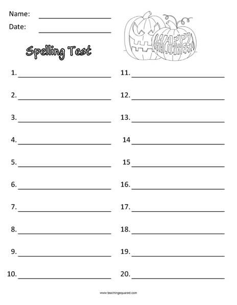 Spelling Test Paper October