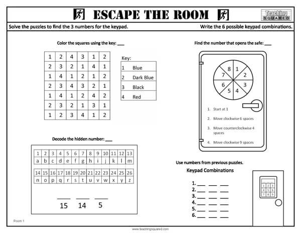 Escape the Room: Room 1 Activity Fun Worksheet