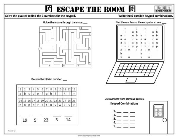 Escape the Room: Room 11 Activity Fun Worksheet