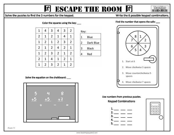 Escape the Room: Room 12 Activity Fun Worksheet