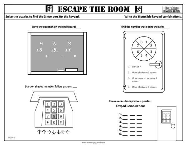 Escape the Room: Room 6 Activity Fun Worksheet