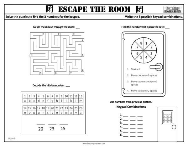Escape the Room: Room 9 Activity Fun Worksheet