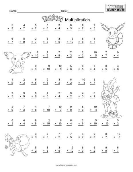 Pokémon Math Multiplication worksheets teaching and homeschool