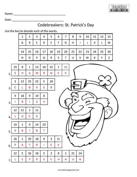 St Patricks Day Codebreakers Fun kids activity