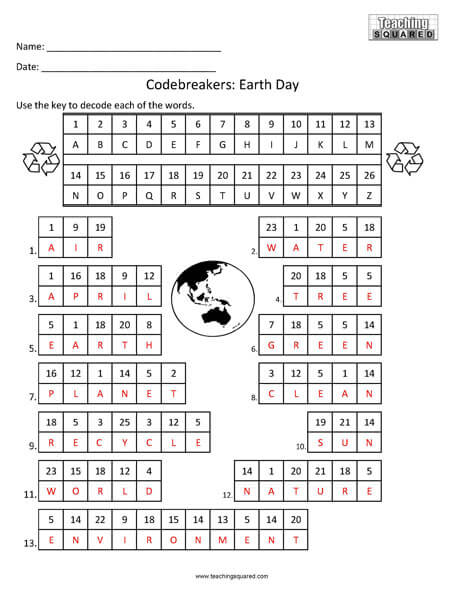 Earth Day Codebreakers Fun kids activity