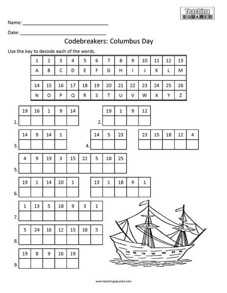 Codebreakers Columbus Day Fun kids activity