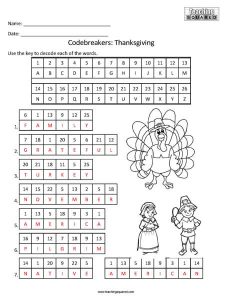 Thanksgiving Codebreakers Fun kids activity