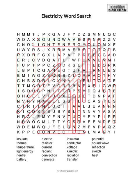 Electricity Science Word Search Puzzle