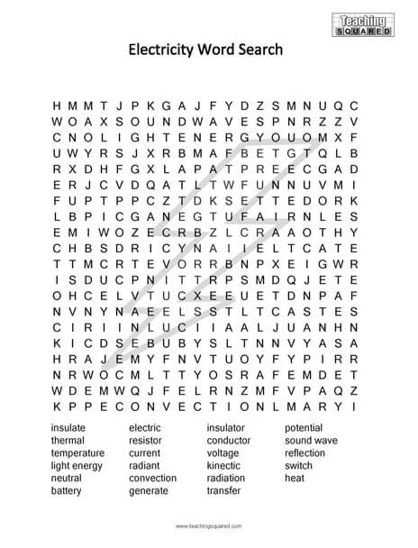 Electricity Science Word Search Puzzles