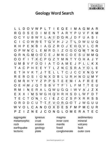 Geology Science Word Search puzzle fun free printable