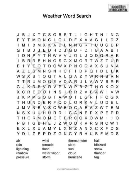 Weather Science Word Search puzzle fun free printable