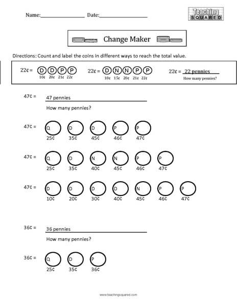 Change Maker Counting Coins Worksheet