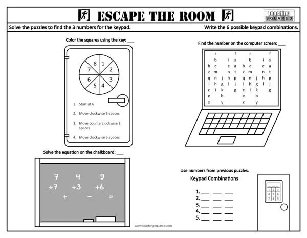 Escape the Room: Room 12 Activity Fun Worksheet