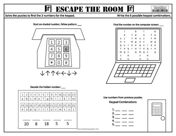 Escape the Room: Room 14 Activity Fun Worksheet