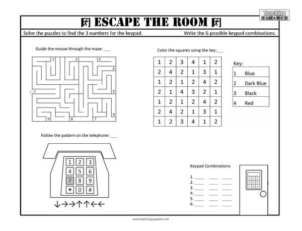  Escape the Room activity worksheet