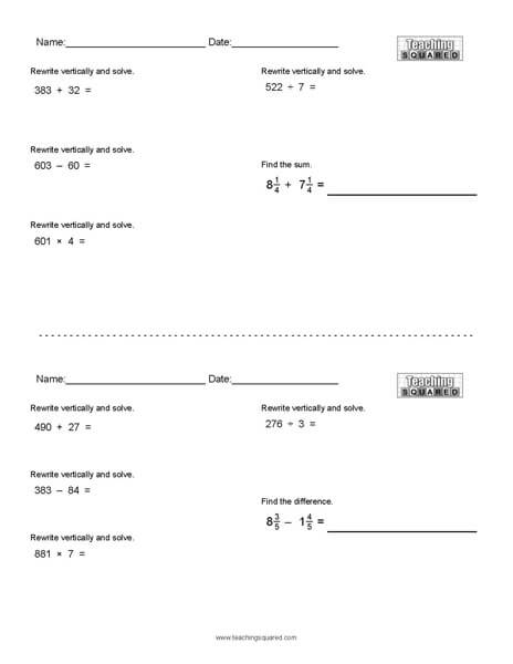 Daily Math Computation Worksheet practice sheet