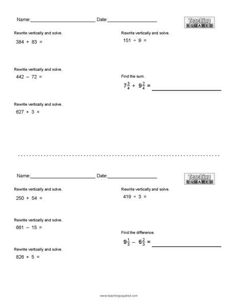 Daily Math Computation Worksheet practice sheet