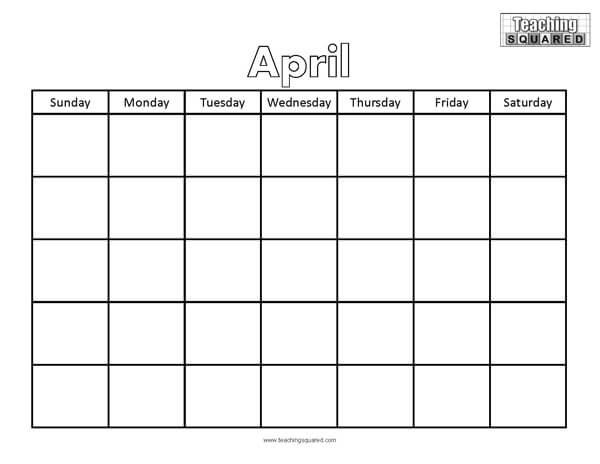 April Calendar Printable Worksheet