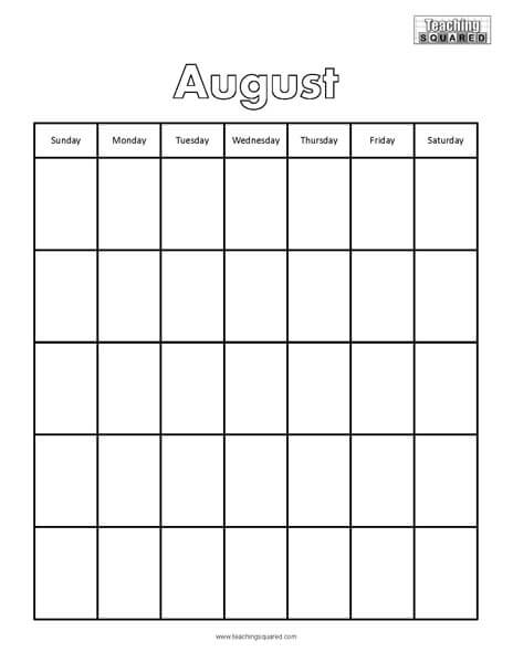 August Calendar Worksheet
