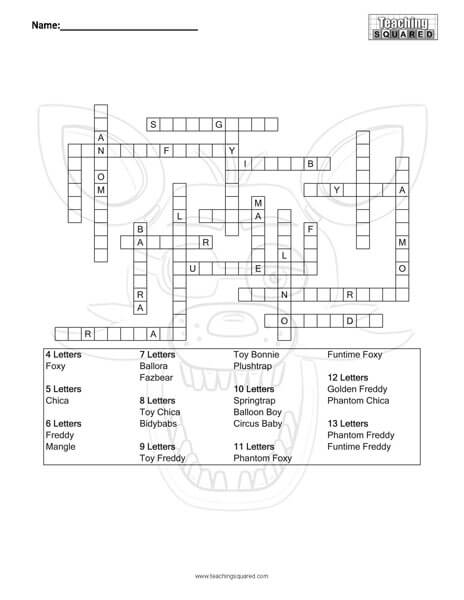 Five Nights at Freddy's Word Square Puzzle