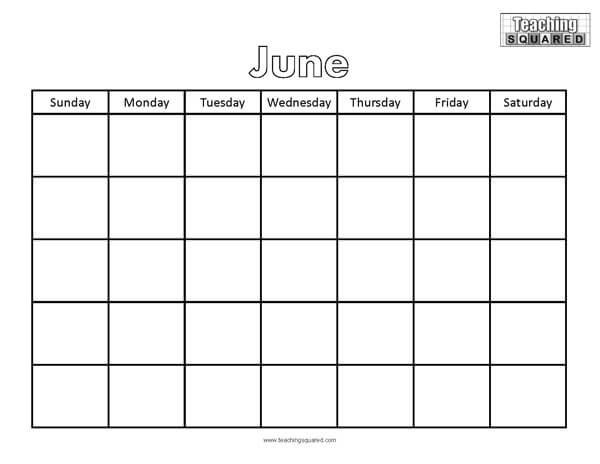 June Calendar Printable Worksheet