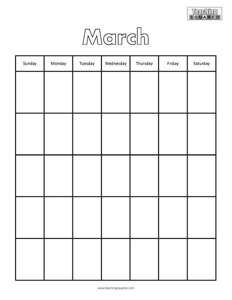 March Calendar Worksheet