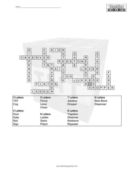 Minecraft Crafting Word Square Puzzle