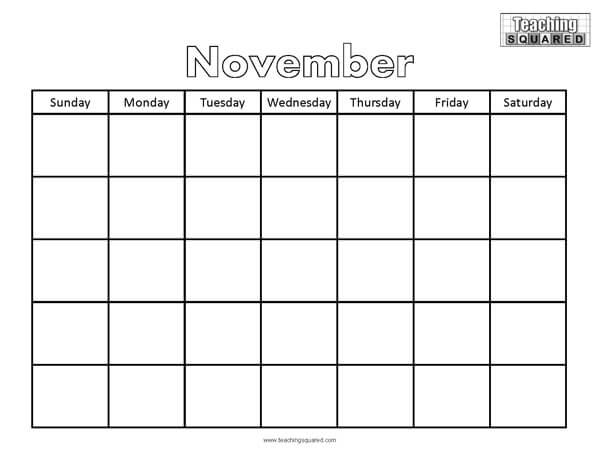 November Calendar Printable Worksheet