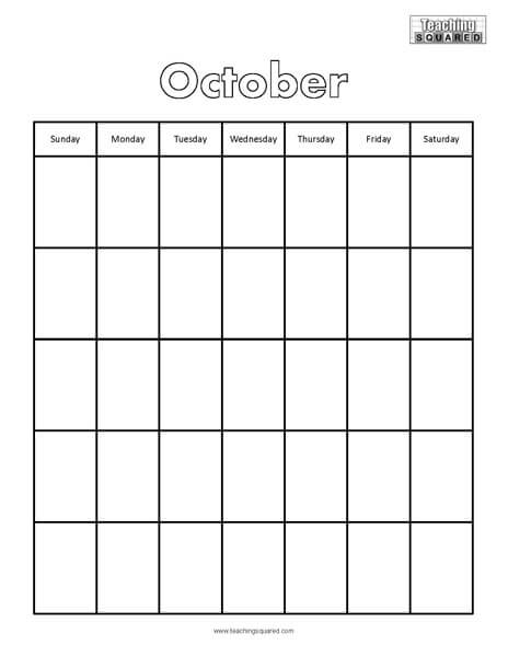 October Calendar Worksheet