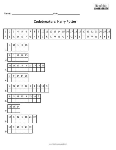 Harry Potter Decoding Worksheet
