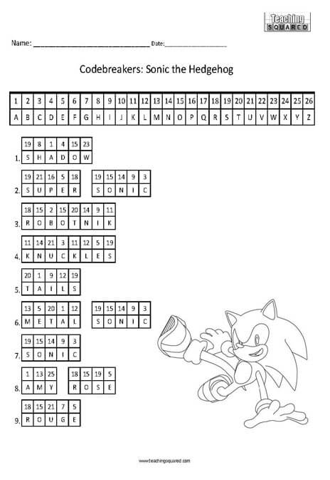 Sonic the Hedgehog Decoding Worksheet