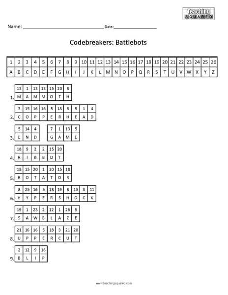 Battlebots Decoding Worksheet