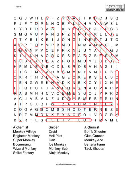 Bloons TD 6 Word Search Page