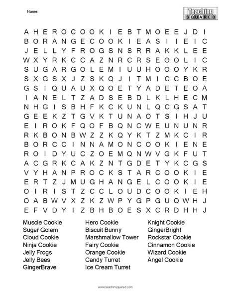 Cookie Run Word Search Puzzle