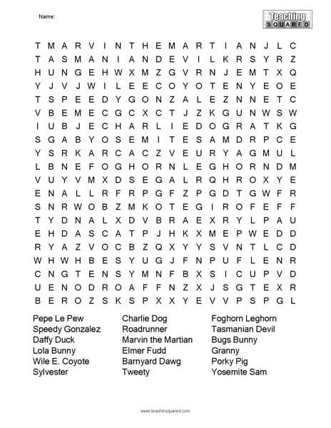 Looney Tunes Word Search Puzzle