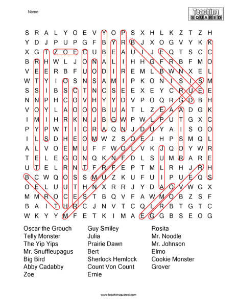 Sesame Street Word Search Page
