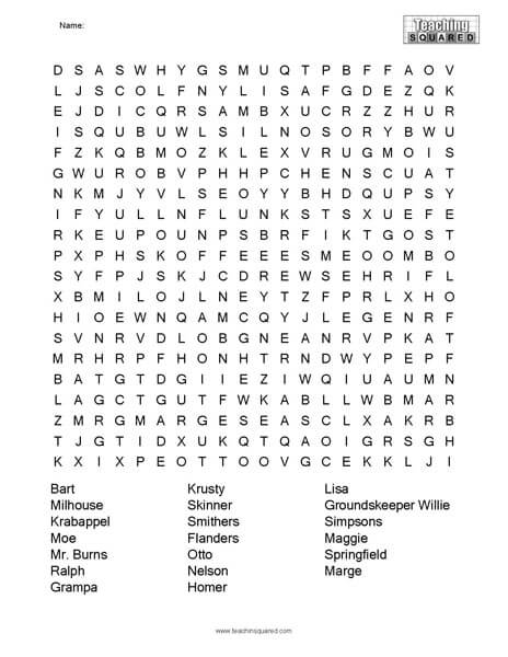 The Simpsons Word Search Puzzle