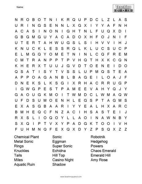 Sonic the Hedgehog Word Search Page