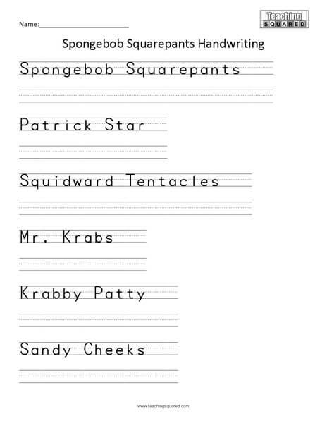 Spongebob Squarepants Penmanship Practice