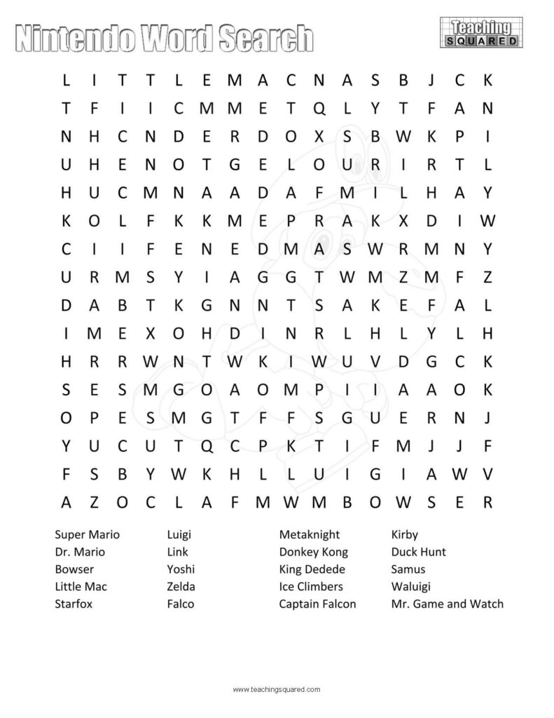 Teaching Squared | Nintendo Character Word Search