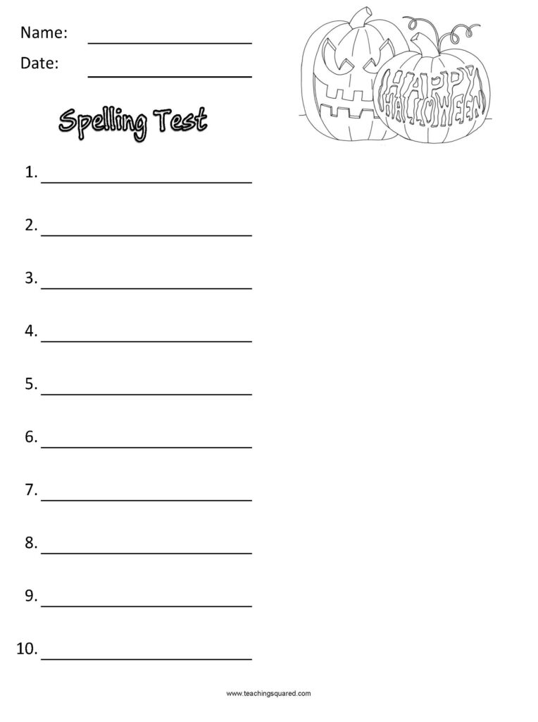Teaching Squared|Spelling Test Paper